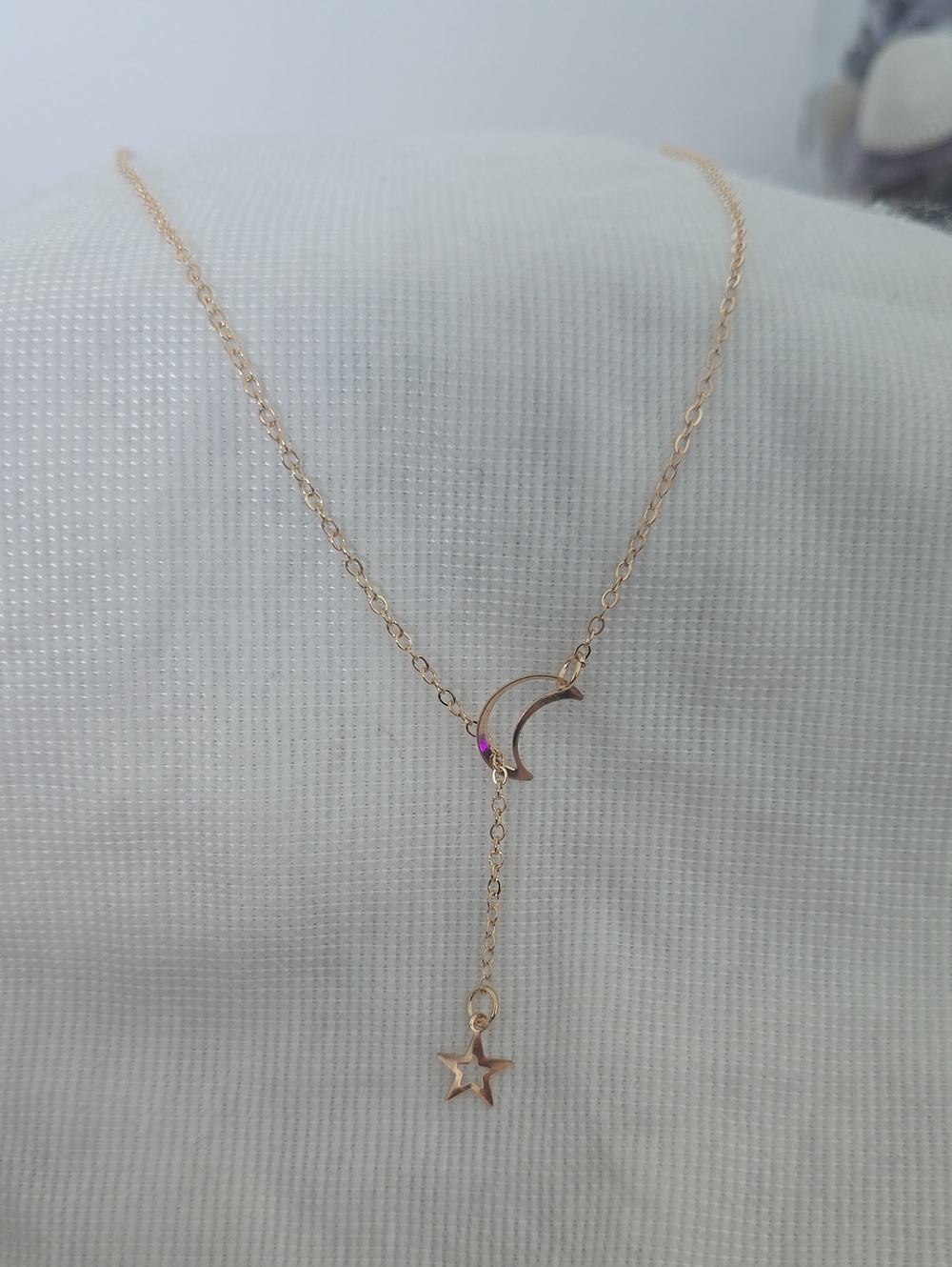 Delicate Gold Moon & Star Drop Necklace - Women Jewelry